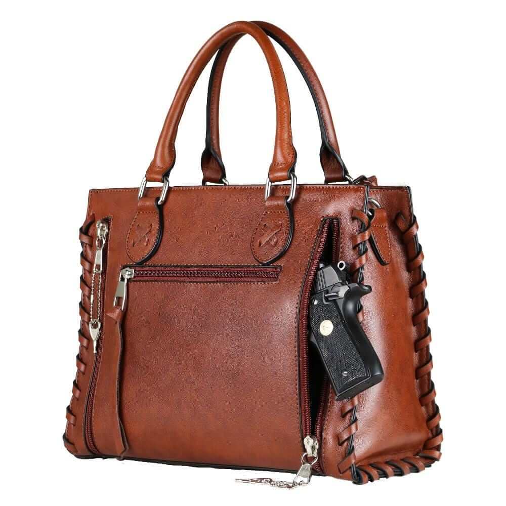 Concealed Carry Emma Leather Satchel Lockable CCW Bag Handgun Purses - Tophatter Daily Deals