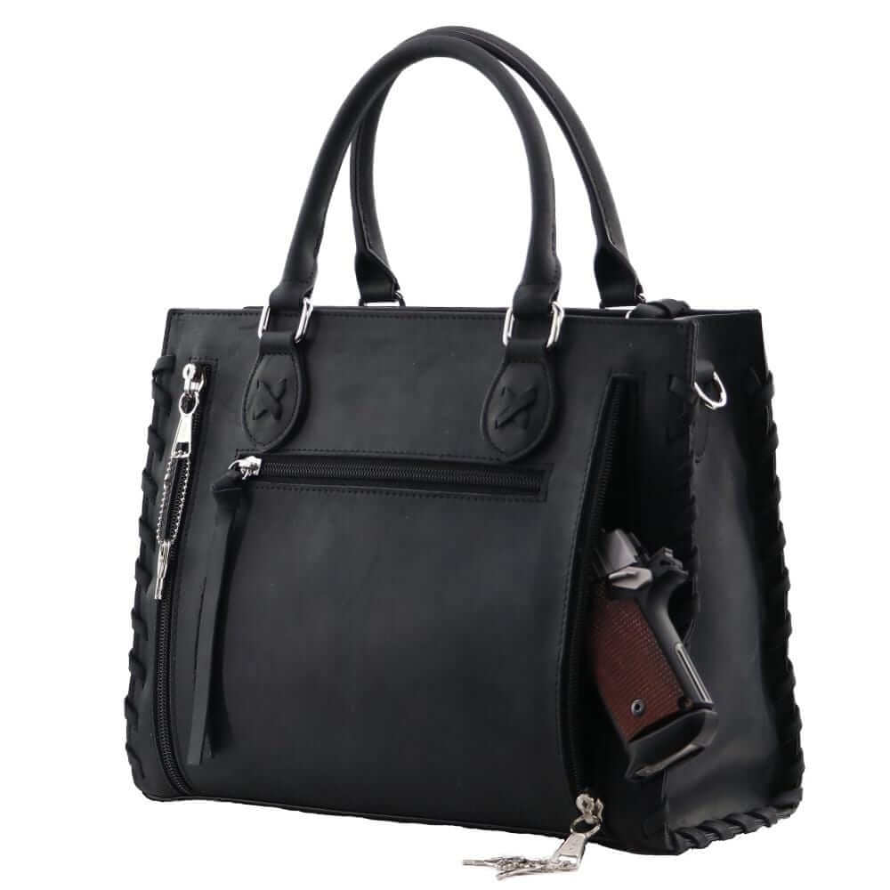 Concealed Carry Emma Leather Satchel Lockable CCW Bag Handgun Purses - Tophatter Daily Deals