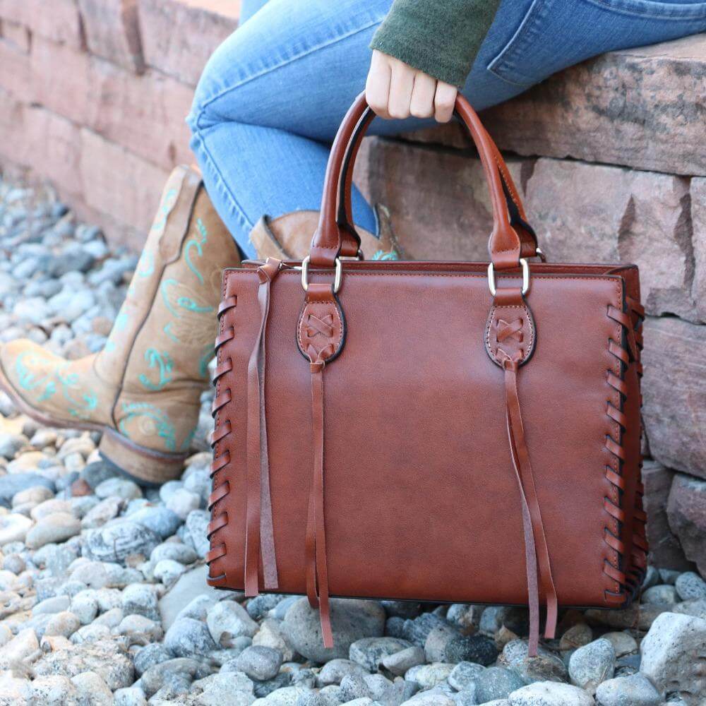 Concealed Carry Emma Leather Satchel Lockable CCW Bag Handgun Purses - Tophatter Daily Deals
