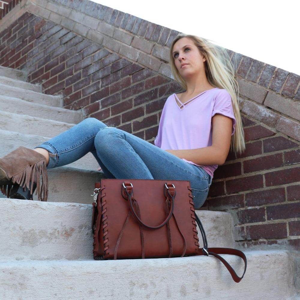 Concealed Carry Emma Leather Satchel Lockable CCW Bag Handgun Purses - Tophatter Daily Deals