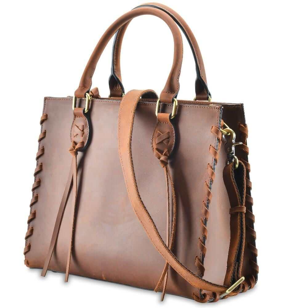 Concealed Carry Emma Leather Satchel Lockable CCW Bag Handgun Purses - Tophatter Daily Deals