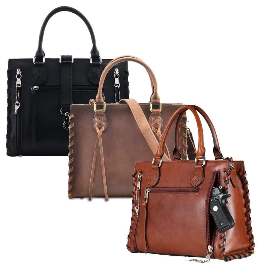 Concealed Carry Emma Leather Satchel Lockable CCW Bag Handgun Purses - Tophatter Daily Deals