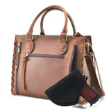 Concealed Carry Emma Leather Satchel Lockable CCW Bag Distressed Brown Handgun Purses - Tophatter Daily Deals
