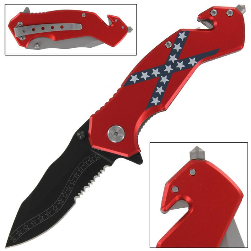 Confederate States Rebel Flag Tactical Spring Assisted Knife - Tophatter's Guns'N'Weapons Store Collectible Weapons - Tophatter Daily Deals