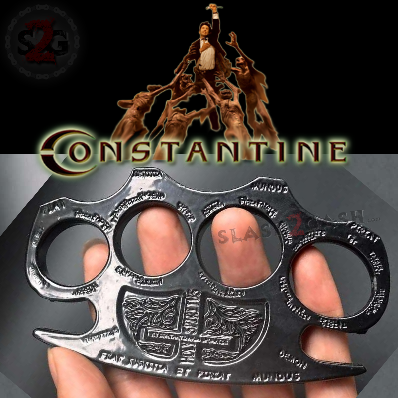 Constantine Brass Knuckles Holy Spiritus Paperweight - Black Belt Buckle - Tophatter Daily Deals