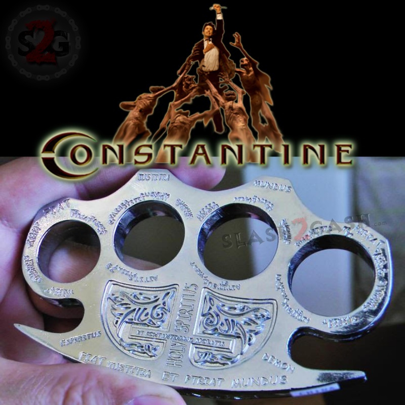 Constantine Brass Knuckles Holy Spiritus Paperweight - Silver Belt Buckle - Tophatter Daily Deals
