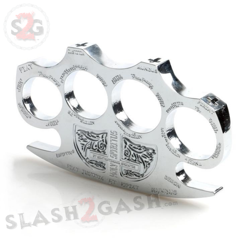 Constantine Brass Knuckles Holy Spiritus Paperweight - Silver Belt Buckle - Tophatter Daily Deals