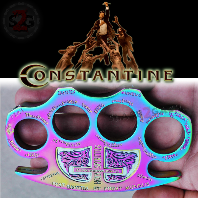Constantine Brass Knuckles Holy Spiritus Paperweight - Rainbow Titanium Rainbow Belt Buckle - Tophatter Daily Deals