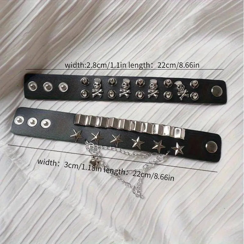 Cool Punk Style Pu Lather Chunky Bracelet, Y2k Style Hand Jewelry For Halloween Party Favors, Halloween Birthday Gift - Tophatter Daily Deals