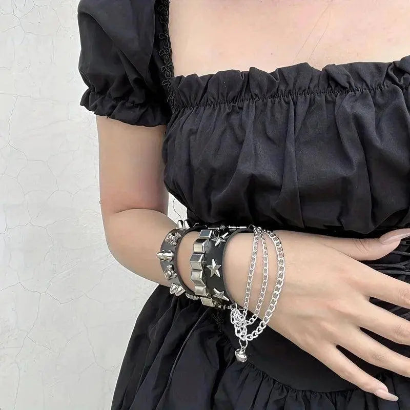 Cool Punk Style Pu Lather Chunky Bracelet, Y2k Style Hand Jewelry For Halloween Party Favors, Halloween Birthday Gift - Tophatter Daily Deals