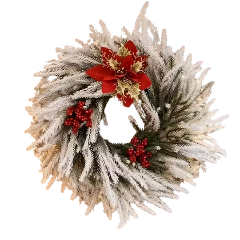 White Christmas Wreath with Red Berries Christmas - Tophatter Daily Deals