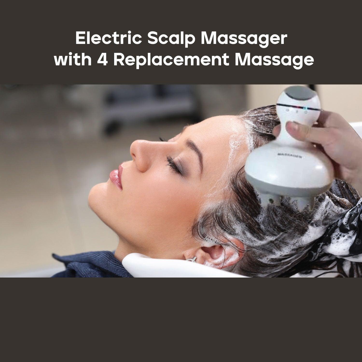 Electric Scalp Massager - 4 Replacement Massage Heads Portable Head Scratcher with Tissue Kneading Nodes Personal Care - Tophatter Daily Deals