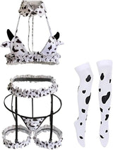 Cow Women Anime Milk Cosplay Costume Bikini Kawaii Bra and Panty Garter Belt Set Lingerie White Stocking (Bianco) - Tophatter Daily Deals
