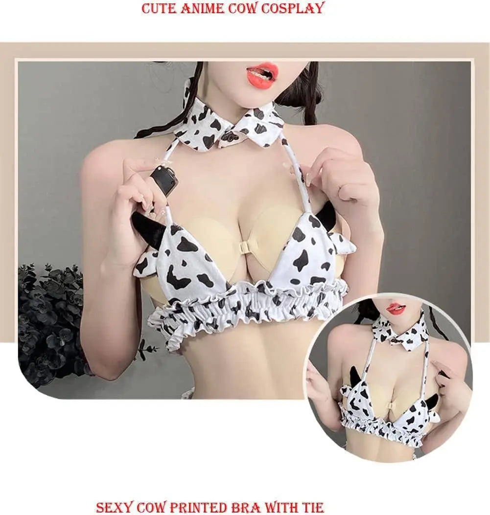 Cow Women Anime Milk Cosplay Costume Bikini Kawaii Bra and Panty Garter Belt Set Lingerie White Stocking (Bianco) - Tophatter Daily Deals