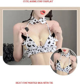 Cow Women Anime Milk Cosplay Costume Bikini Kawaii Bra and Panty Garter Belt Set Lingerie White Stocking (Bianco) - Tophatter Daily Deals