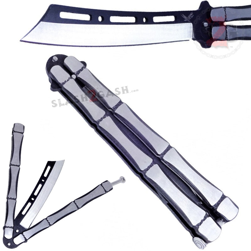 Crazy Bones Butterfly Knife Meat Cleaver Balisong w/ Spring Latch Knife-Balisong - Tophatter Daily Deals