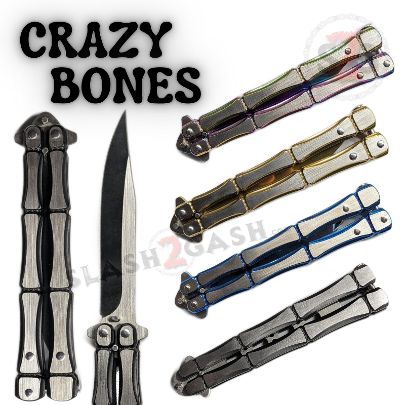 Crazy Bones Butterfly Knife Balisong w/ Spring Latch Rivet - Asst. Colors Knife-Balisong - Tophatter Daily Deals