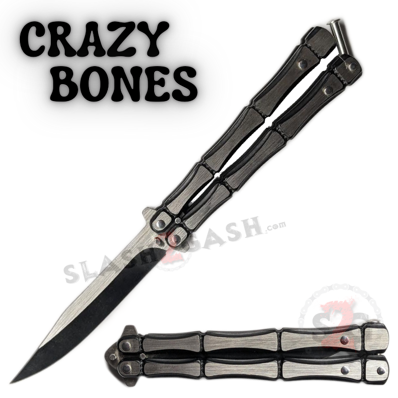 Crazy Bones Butterfly Knife Balisong w/ Spring Latch Rivet - Asst. Colors Black - Clip Point (NO spring) Knife-Balisong - Tophatter Daily Deals