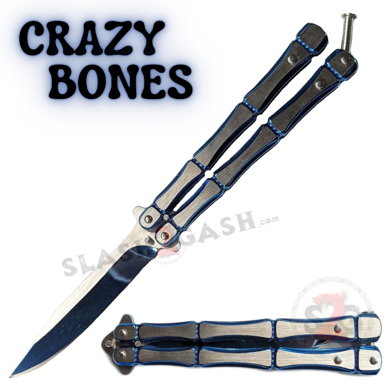 Crazy Bones Butterfly Knife Balisong w/ Spring Latch Rivet - Asst. Colors Blue - Clip Point (NO spring) Knife-Balisong - Tophatter Daily Deals