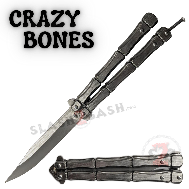 Spring Crossbones Crazy Bones Butterfly Knife Balisong w/ Spring Latch Rivet - Asst ...