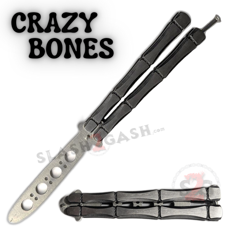 Crazy Bones Butterfly Knife Balisong w/ Spring Latch Rivet - Asst. Colors Black - Trainer (WITH spring) Knife-Balisong - Tophatter Daily Deals