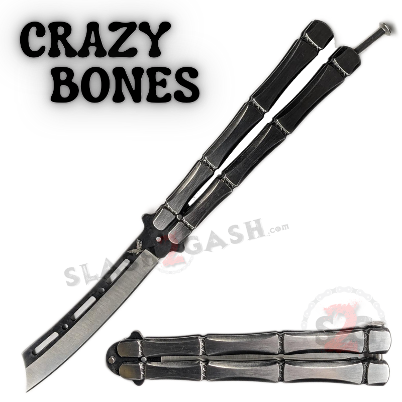 Crazy Bones Butterfly Knife Balisong w/ Spring Latch Rivet - Asst. Colors Black - Cleaver (WITH spring) Knife-Balisong - Tophatter Daily Deals