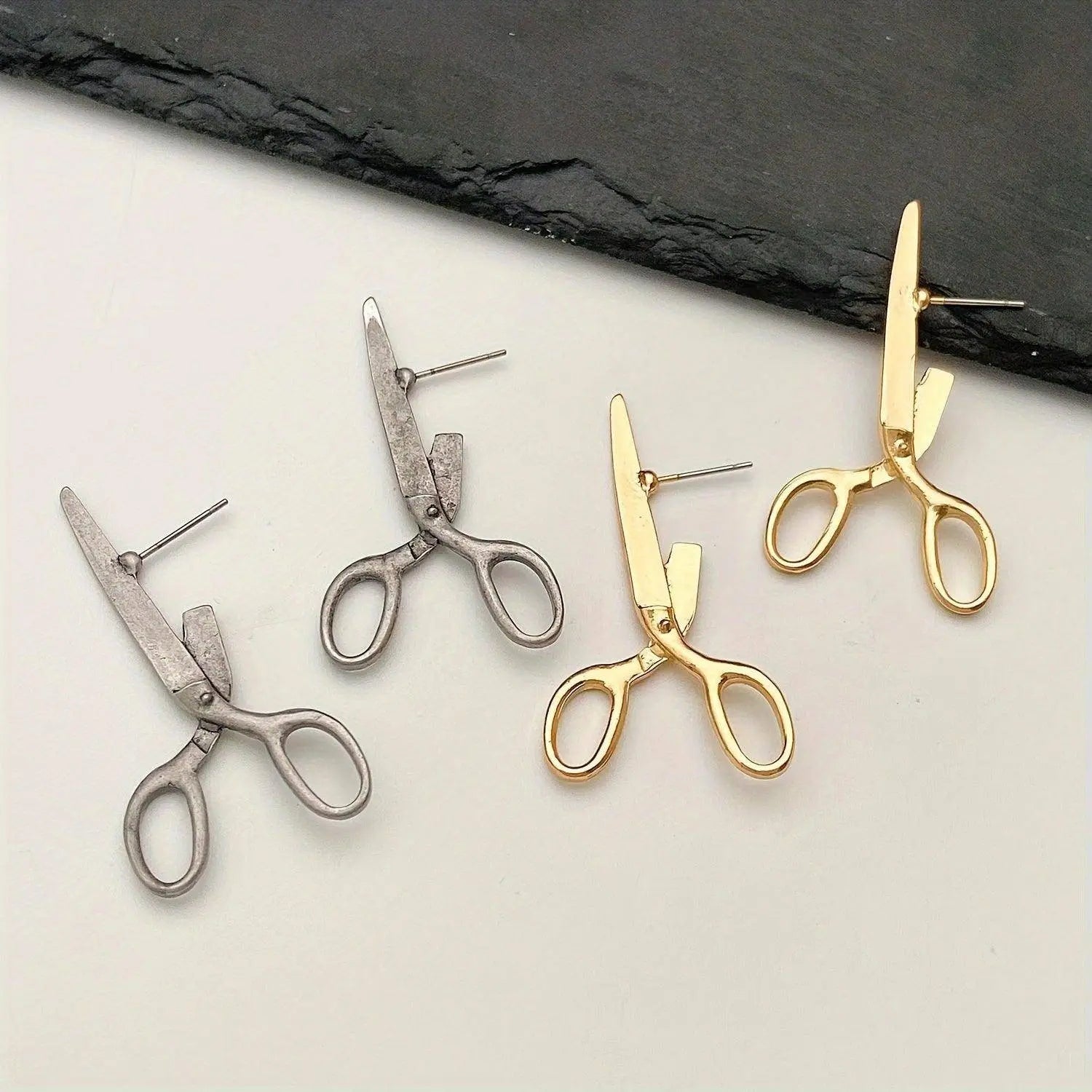 Creative Scissors Design Stud Earrings Alloy Jewelry Vintage Punk Style Personality Female Ear Ornaments - Tophatter Daily Deals