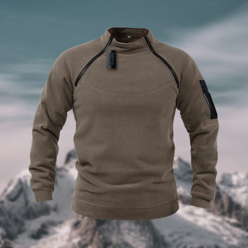 Insulating Men's Fleece Pullover - Tactical Zip Crew Light brown - Tophatter Daily Deals
