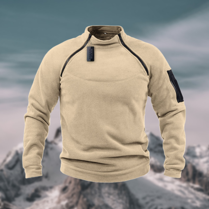 Insulating Men's Fleece Pullover - Tactical Zip Crew Beige - Tophatter Daily Deals