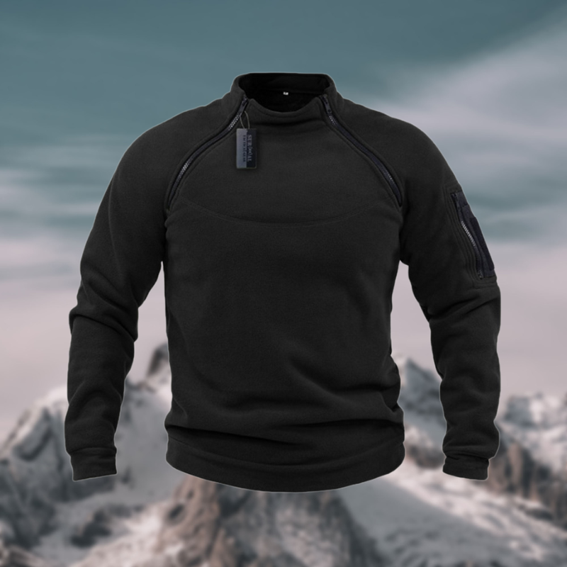 Insulating Men's Fleece Pullover - Tactical Zip Crew Black - Tophatter Daily Deals