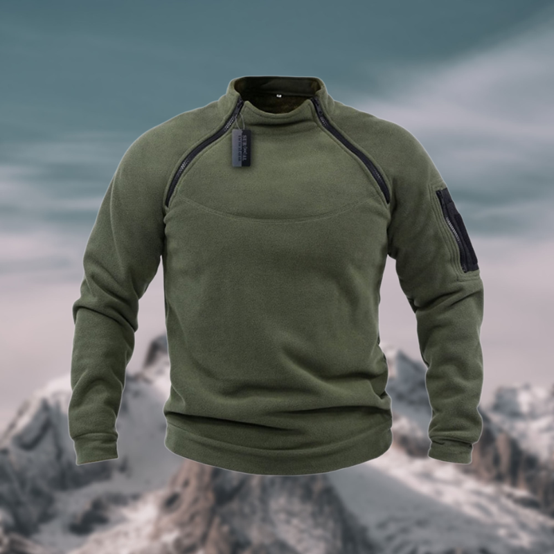 Insulating Men's Fleece Pullover - Tactical Zip Crew Military Green - Tophatter Daily Deals