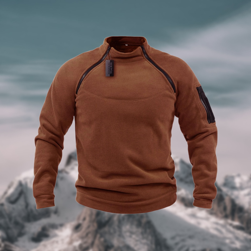 Insulating Men's Fleece Pullover - Tactical Zip Crew Brown - Tophatter Daily Deals
