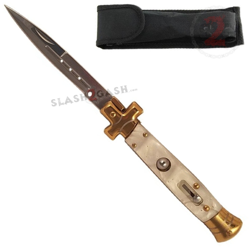 Golden Cross Stiletto Automatic Knife Classic Switchblade - 9 Colors White Marble Knife-Auto - Tophatter Daily Deals