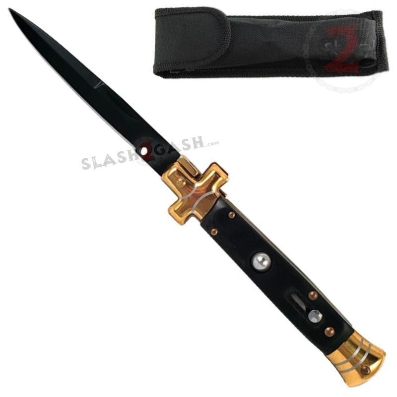 Golden Cross Stiletto Automatic Knife Classic Switchblade - 9 Colors Black Acrylic Knife-Auto - Tophatter Daily Deals