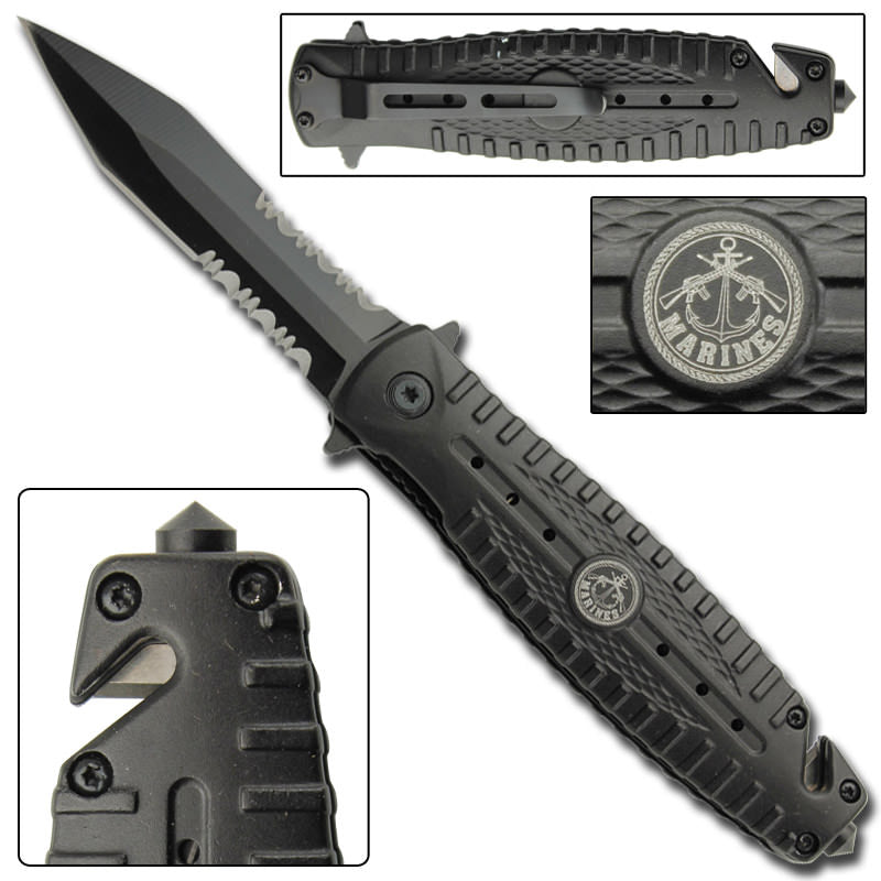 Crucible Spring Assist Marines Tactical Rescue Knife - TOPHATTER'S ARMORY DEALS Collectible Weapons - Tophatter Daily Deals