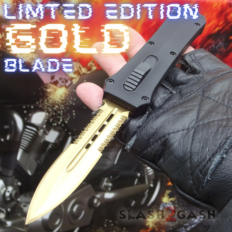 Crypt Keeper OTF Knife Automatic Switchblade - GOLD serrated Knife-OTF - Tophatter Daily Deals