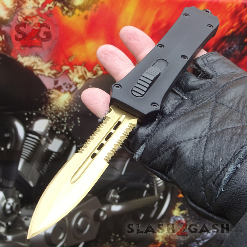 Crypt Keeper OTF Knife Automatic Switchblade - GOLD serrated Knife-OTF - Tophatter Daily Deals