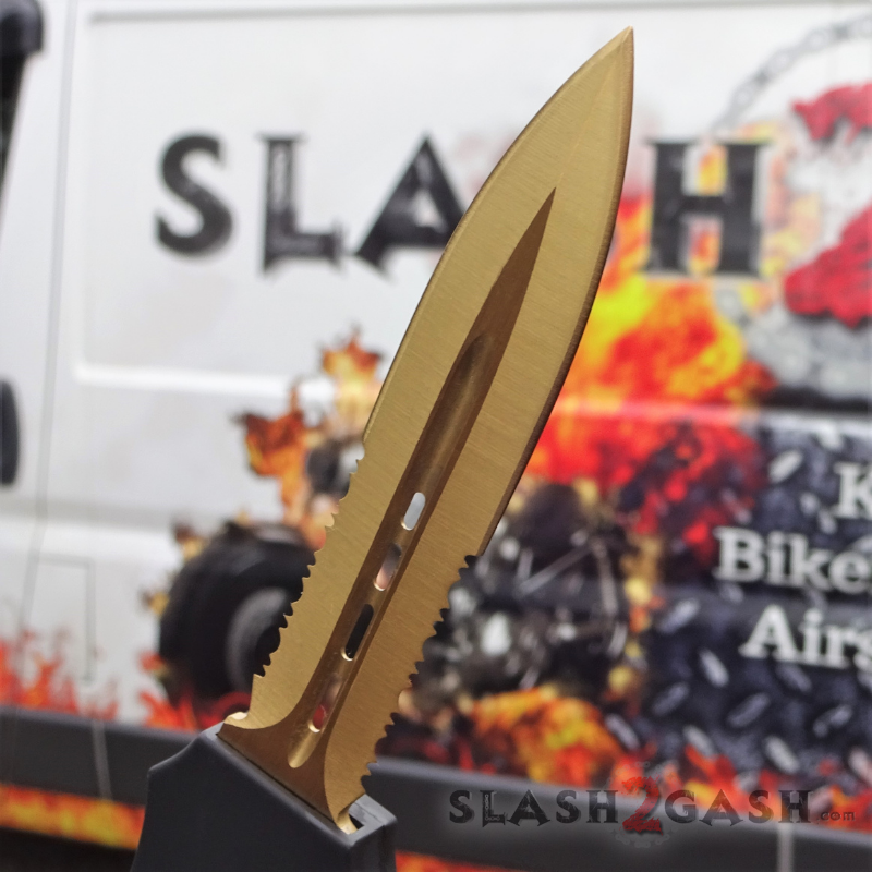 Crypt Keeper OTF Knife Automatic Switchblade - GOLD serrated Knife-OTF - Tophatter Daily Deals