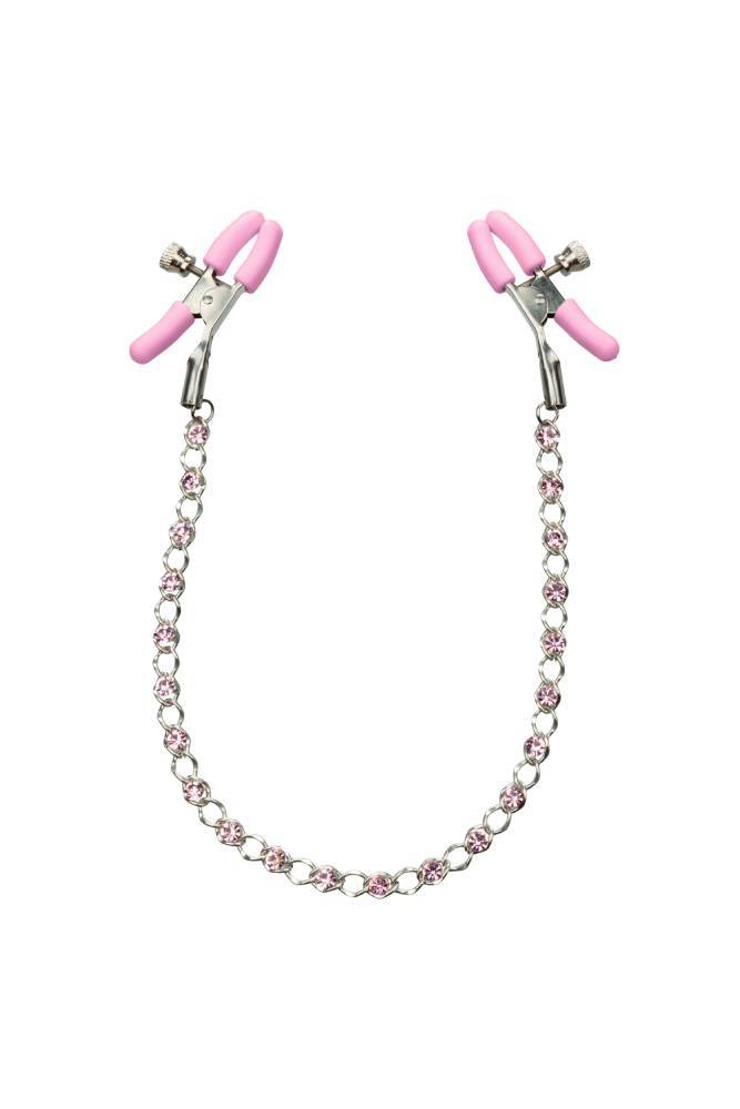 Cal Exotics - Nipple Play - Crystal Chain Nipple Clamps - Pink BDSM - Tophatter Daily Deals