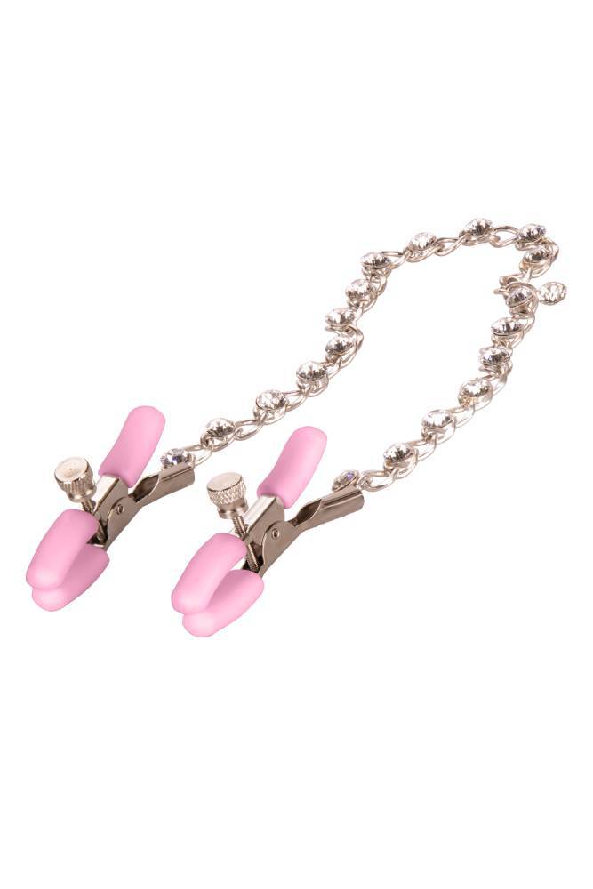 Cal Exotics - Nipple Play - Crystal Chain Nipple Clamps - Pink BDSM - Tophatter Daily Deals