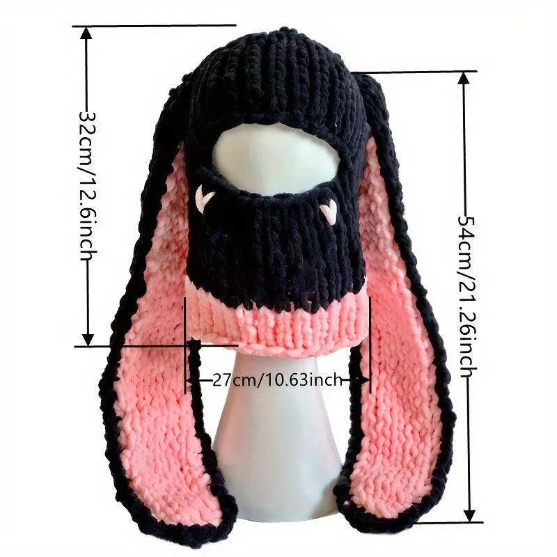 Cute Bunny Ears Knit Hats Thick Coldproof Ski Mask Hip Hop Y2K Balaclava Windproof Cartoon Rabbit Skull Cap Beanies For Women daily use Autumn & Winter - Tophatter Daily Deals