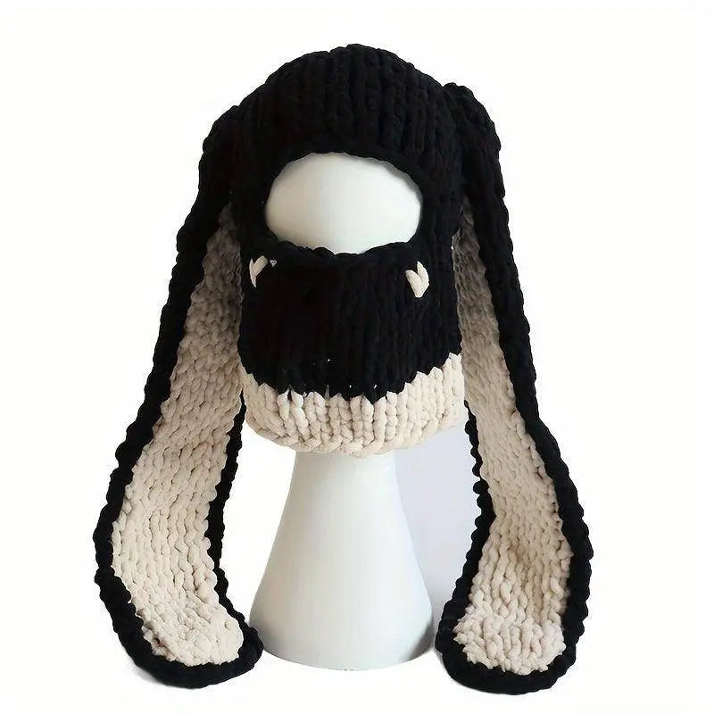Cute Bunny Ears Knit Hats Thick Coldproof Ski Mask Hip Hop Y2K Balaclava Windproof Cartoon Rabbit Skull Cap Beanies For Women daily use Autumn & Winter Creamy White 54-60cm - Tophatter Daily Deals