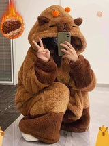 Cute Capybara Plush Fleece Nightdress with Hood - Tophatter Daily Deals