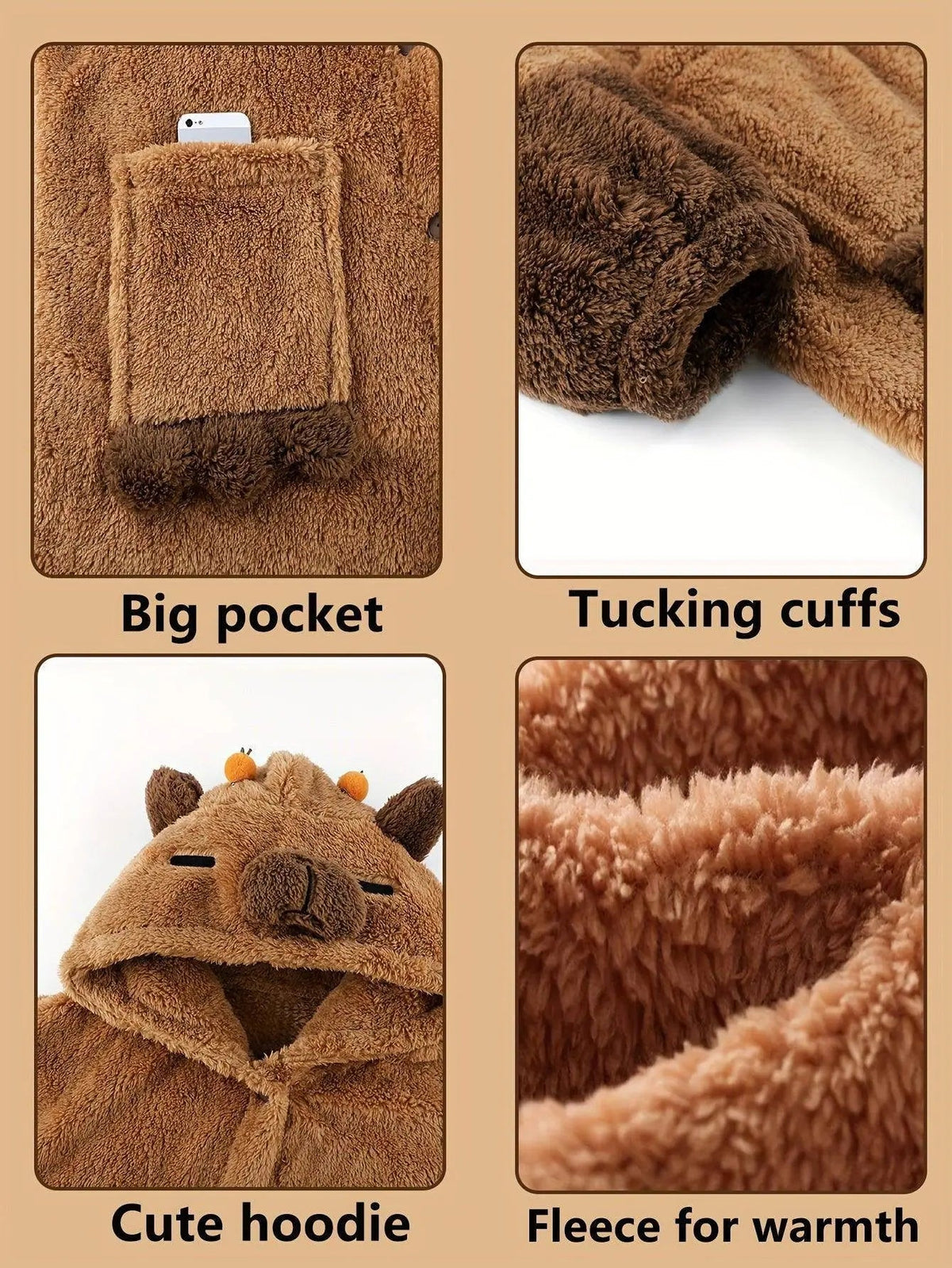 Cute Capybara Plush Fleece Nightdress with Hood - Tophatter Daily Deals