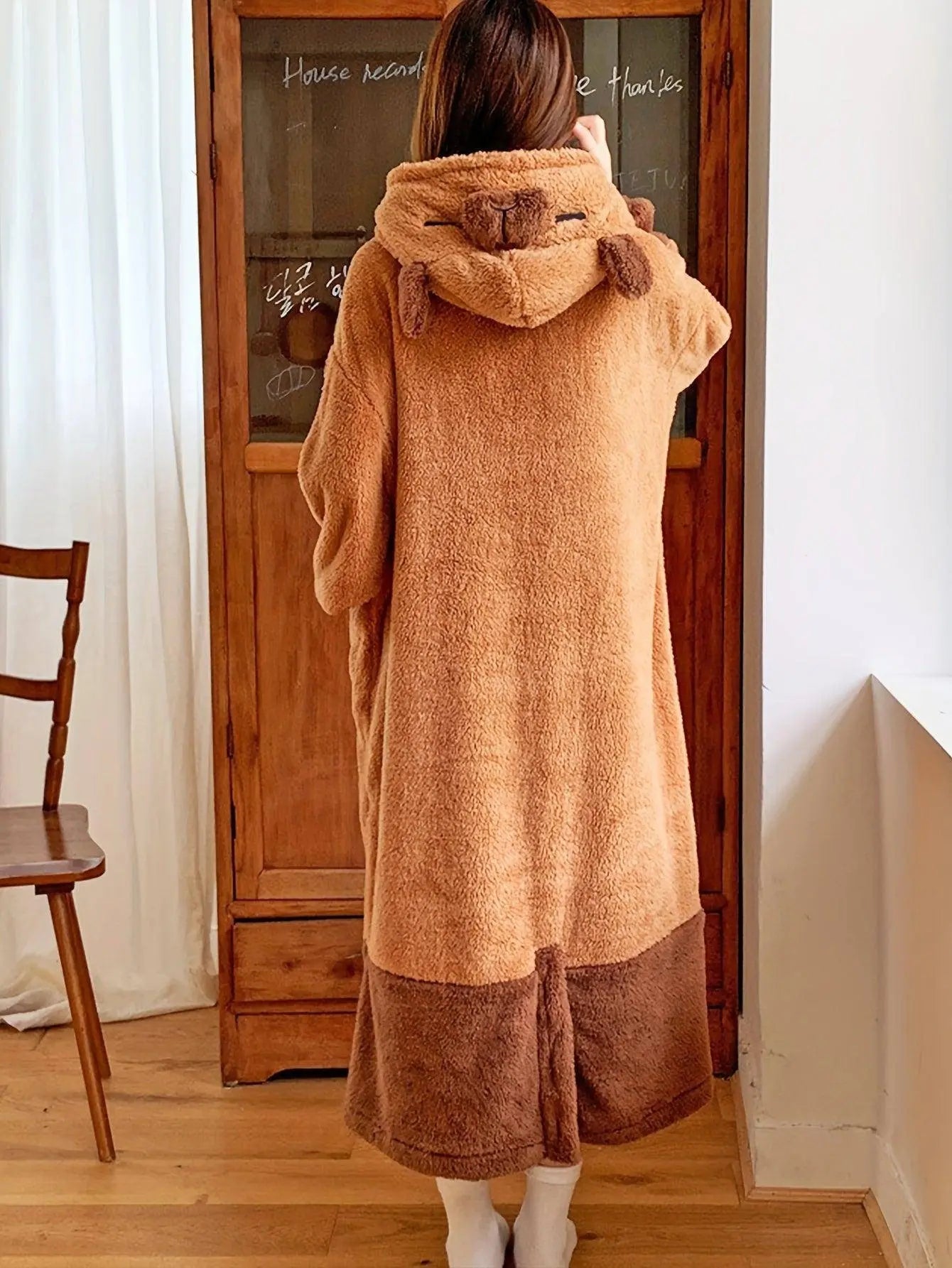 Cute Capybara Plush Fleece Nightdress with Hood - Tophatter Daily Deals