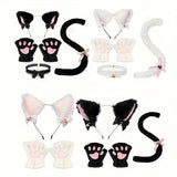 Cute Cat Cosplay Costume Accessories Set with Cat Ears Headband, Paw Gloves, Tail, Choker - Polyester Fairy Theme Outfit Kit for Halloween Dress Up - Hand Washable - Tophatter Daily Deals