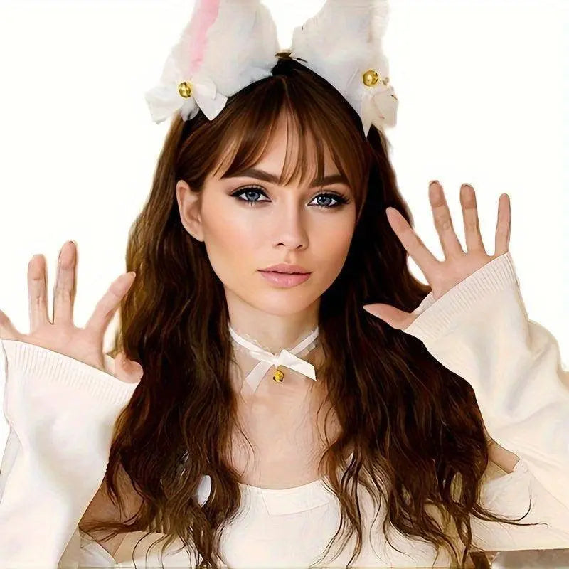 Cute Cat Cosplay Costume Accessories Set with Cat Ears Headband, Paw Gloves, Tail, Choker - Polyester Fairy Theme Outfit Kit for Halloween Dress Up - Hand Washable - Tophatter Daily Deals