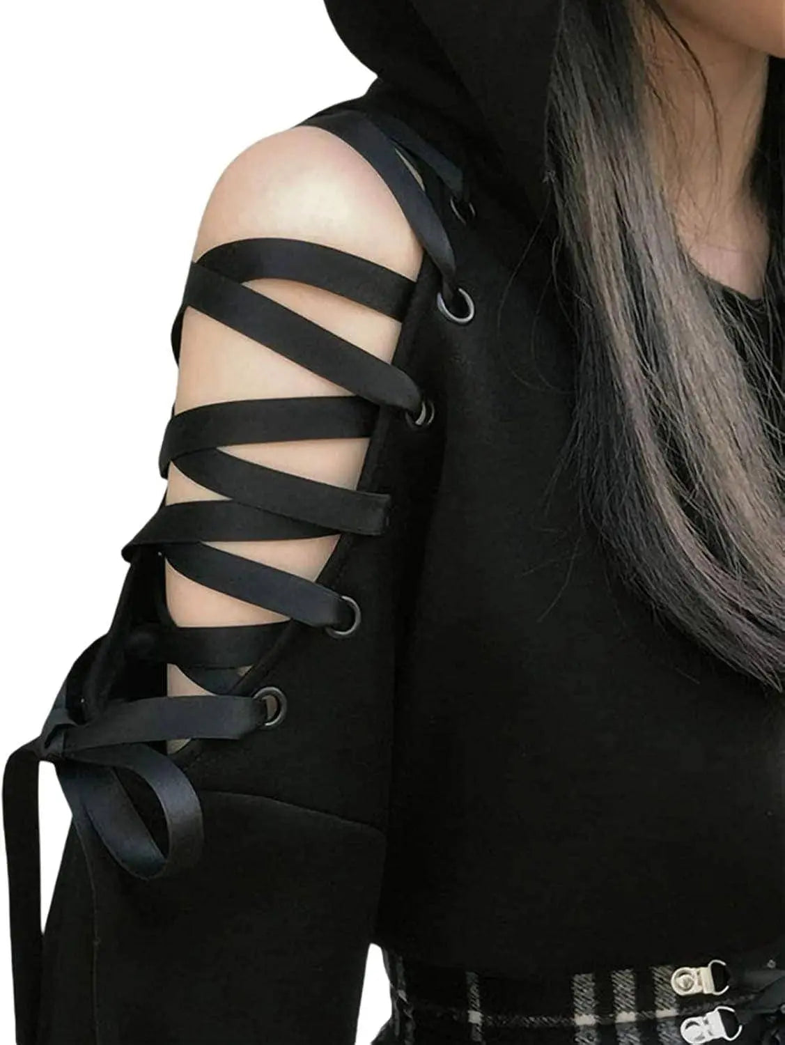 Cute Cat Ear Hoodie, Off-Shoulder Black Punk Crop Pullover clothing - Tophatter Daily Deals