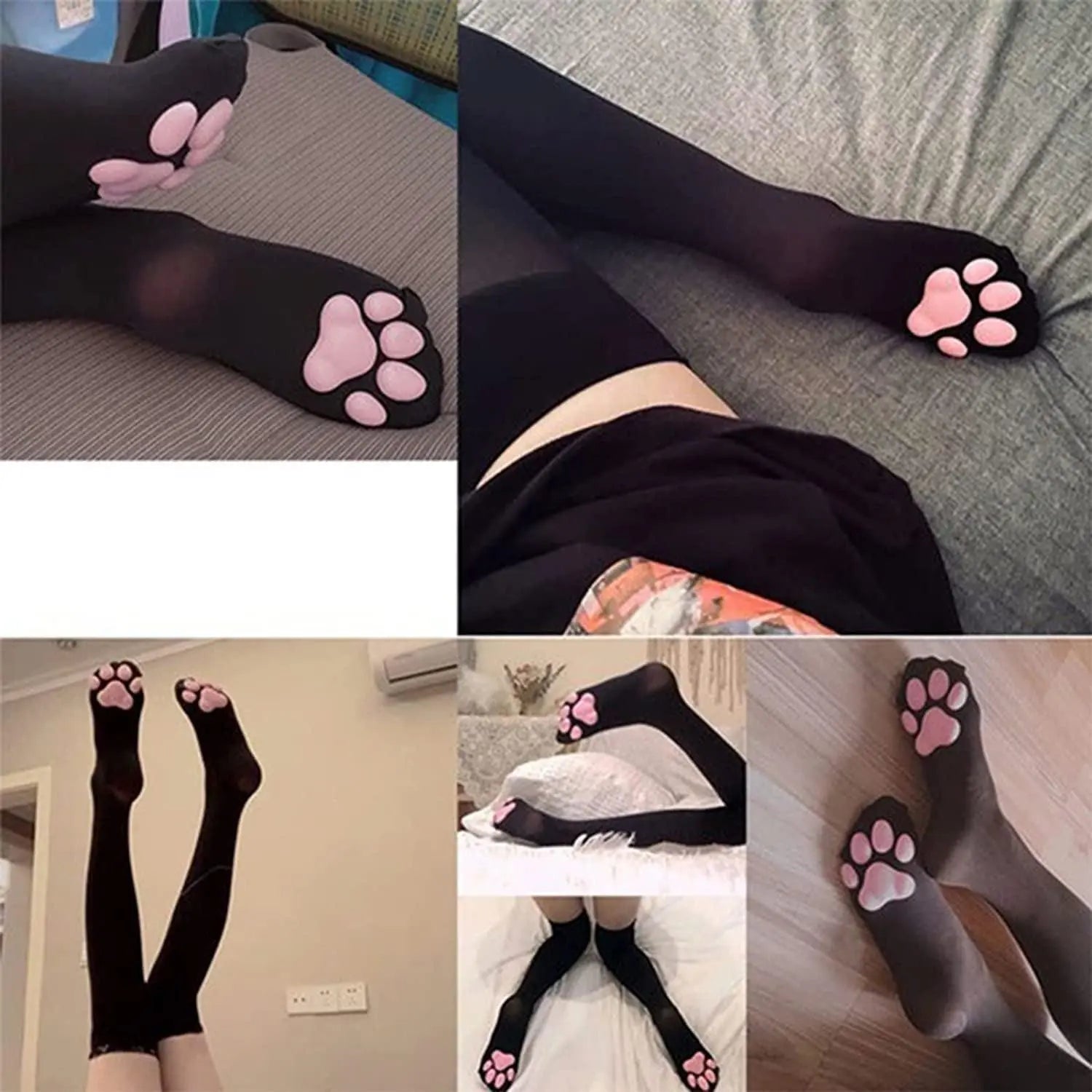 Cute Cat Paw Thigh-High Cosplay Socks with Pink 3D Kitten Claw Fingerless Gloves for Girls and Women. - Tophatter Daily Deals