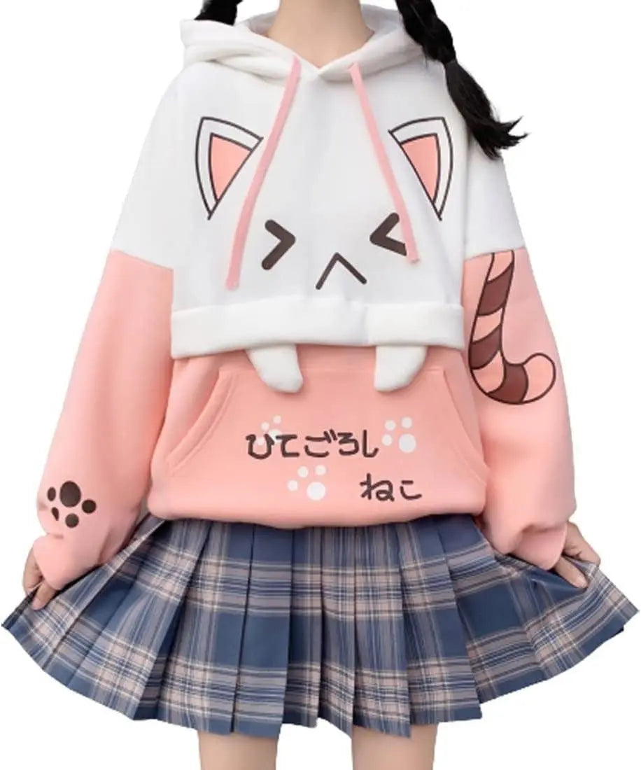 Cute Hoodie Kawaii Cat Print Pullover Hooded Plus - Tophatter Daily Deals